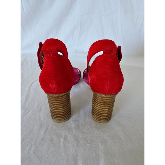 Jeffrey Campbell Purdy Pink & Red Suede Block Heel Sandals Size 7 - Picture 5 of 8